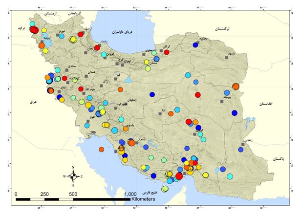 پراکنش زلزله‌های با بزرگی 4 و بالاتر در سال 1398 در گستره ایران