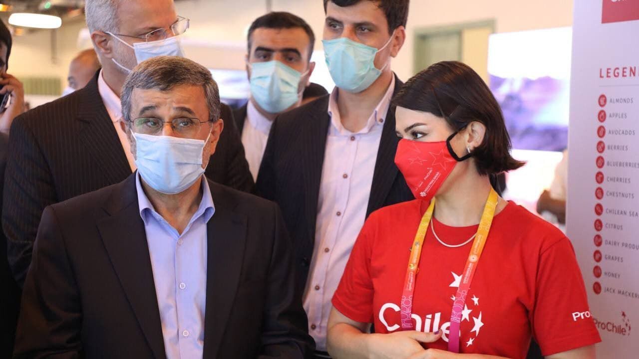 ویدئو| لحظه غیرتی شدن همسر احمدی‌نژاد در اکسپو دوبی
