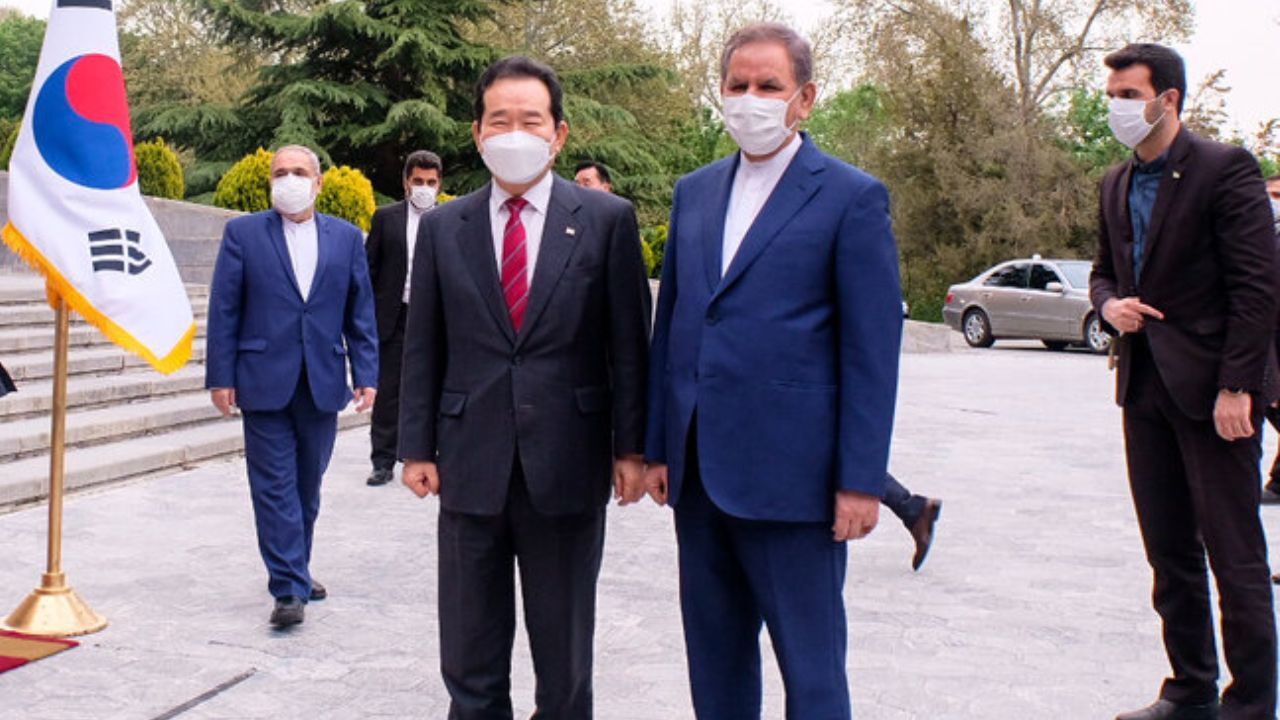 استقبال جهانگیری از نخست‌وزیر کره جنوبی در سعدآباد