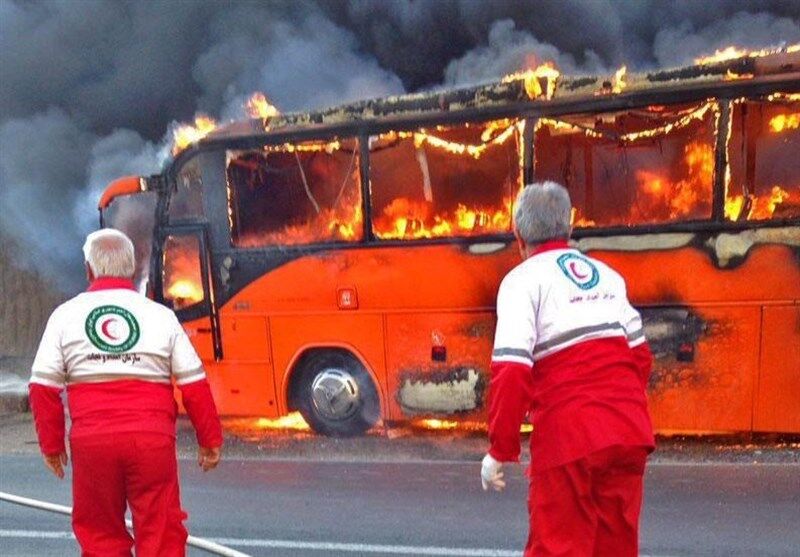 حادثه هولناک تصادف اتوبوس مسافربری با تانکر سوخت در جاده زاهدان+ تعداد فوتی‌ها